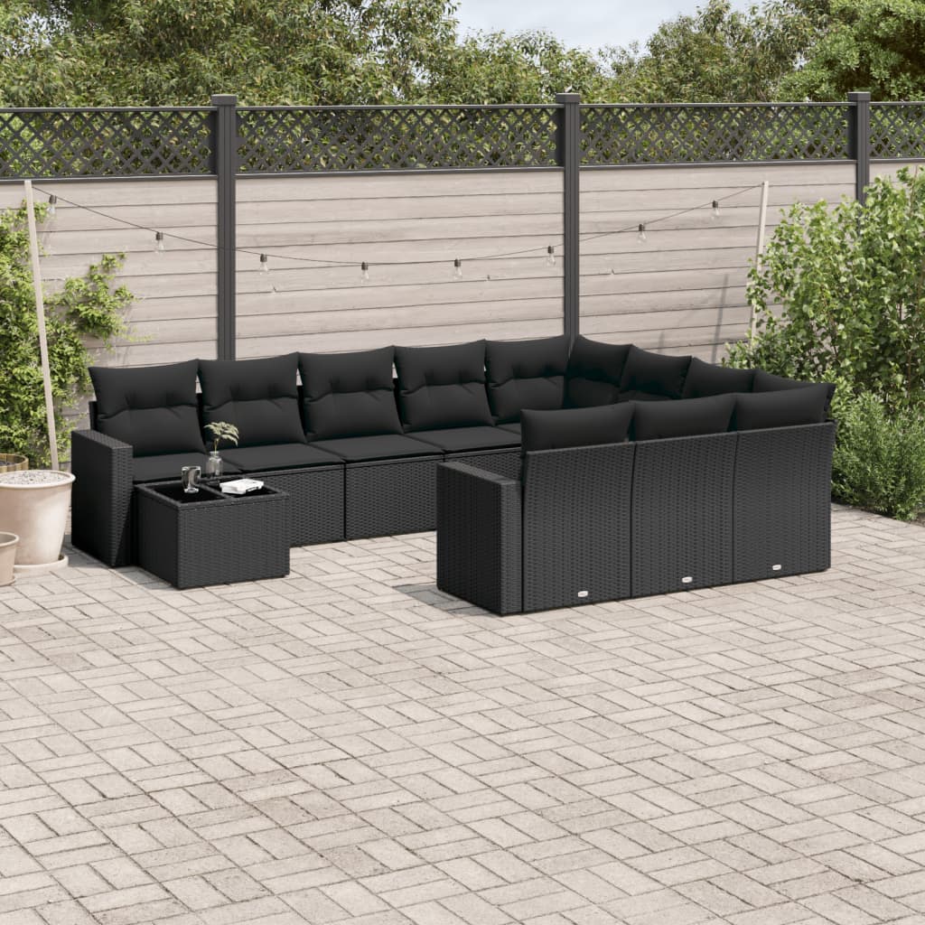 11-delige Tuinset met kussens poly rattan beige