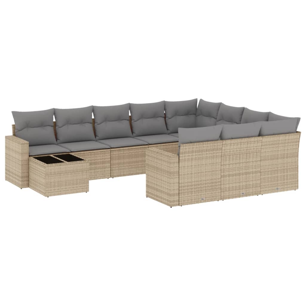 11-delige Tuinset met kussens poly rattan beige