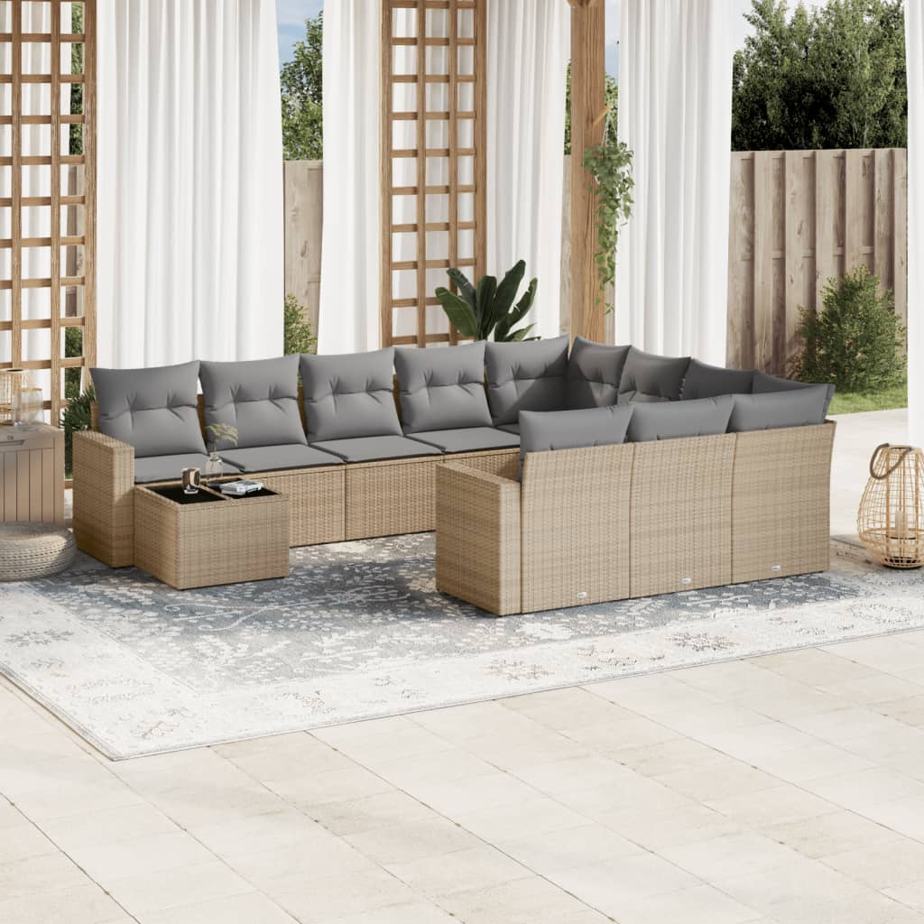 11-delige Loungeset met kussens poly rattan bruin