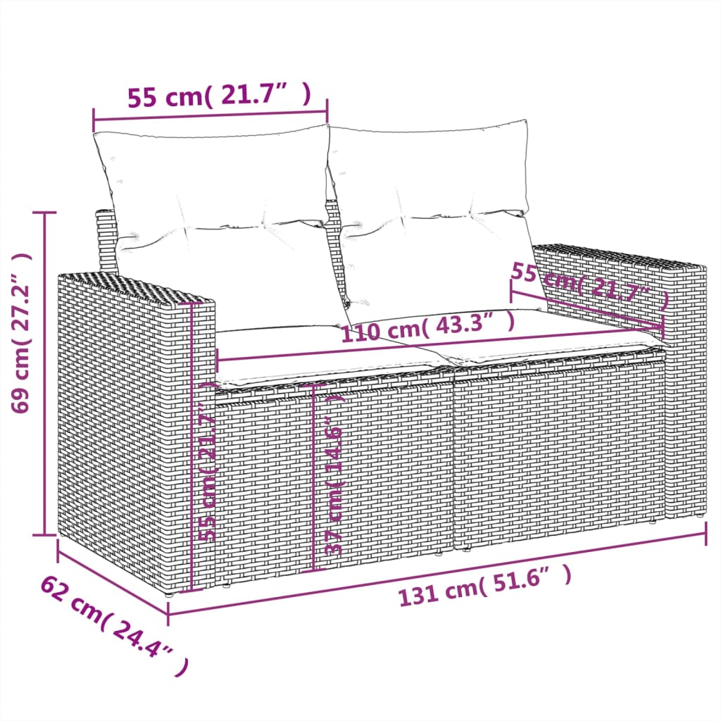 11-delige Tuinset met kussens poly rattan beige