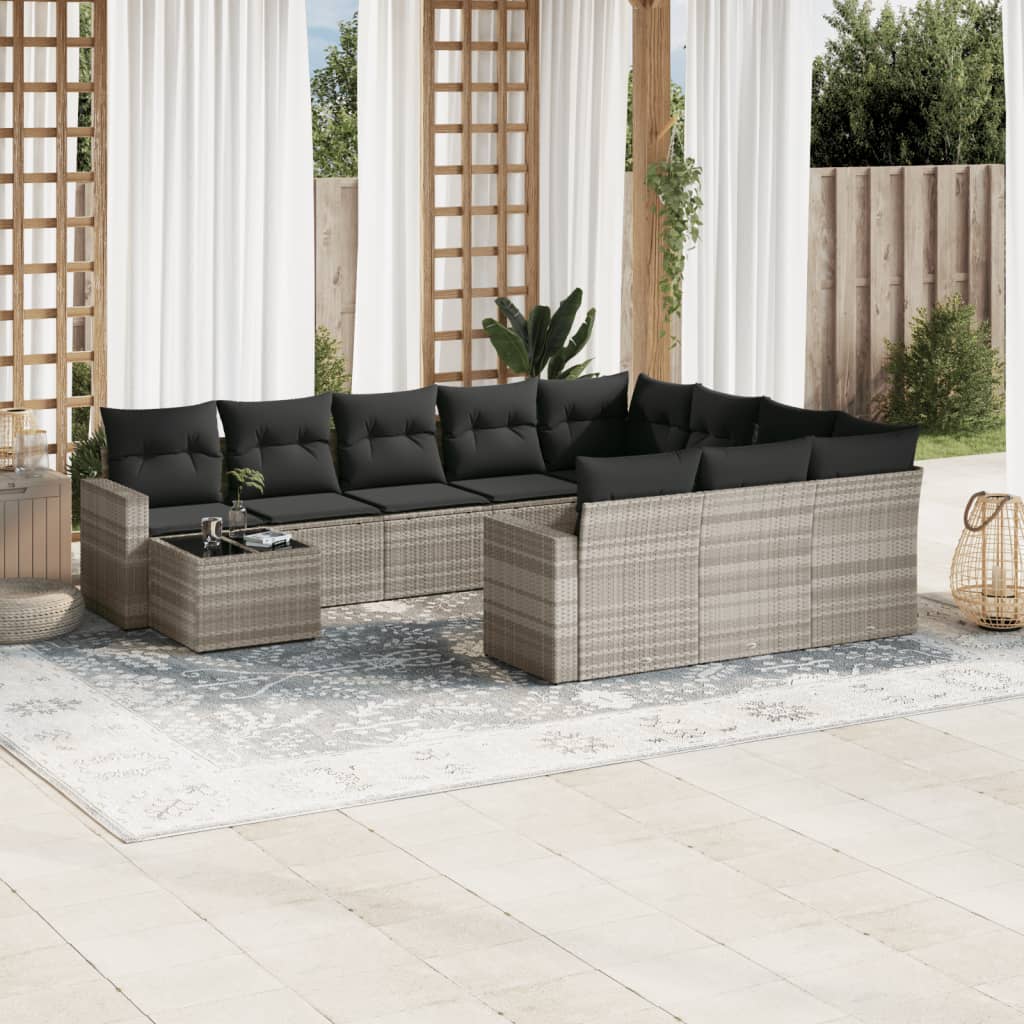 11-delige Loungeset met kussens poly rattan bruin