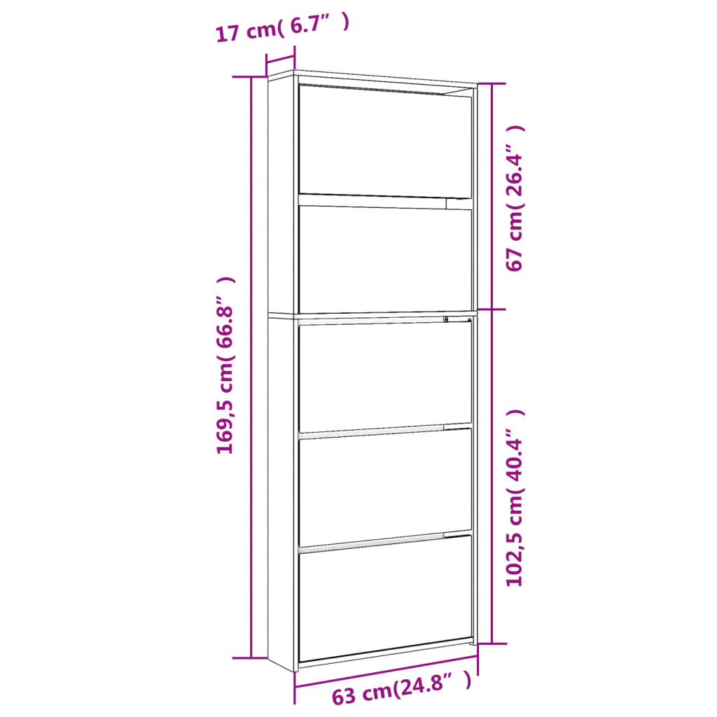 Schoenenkast met 5 spiegels 63x17x169,5 cm