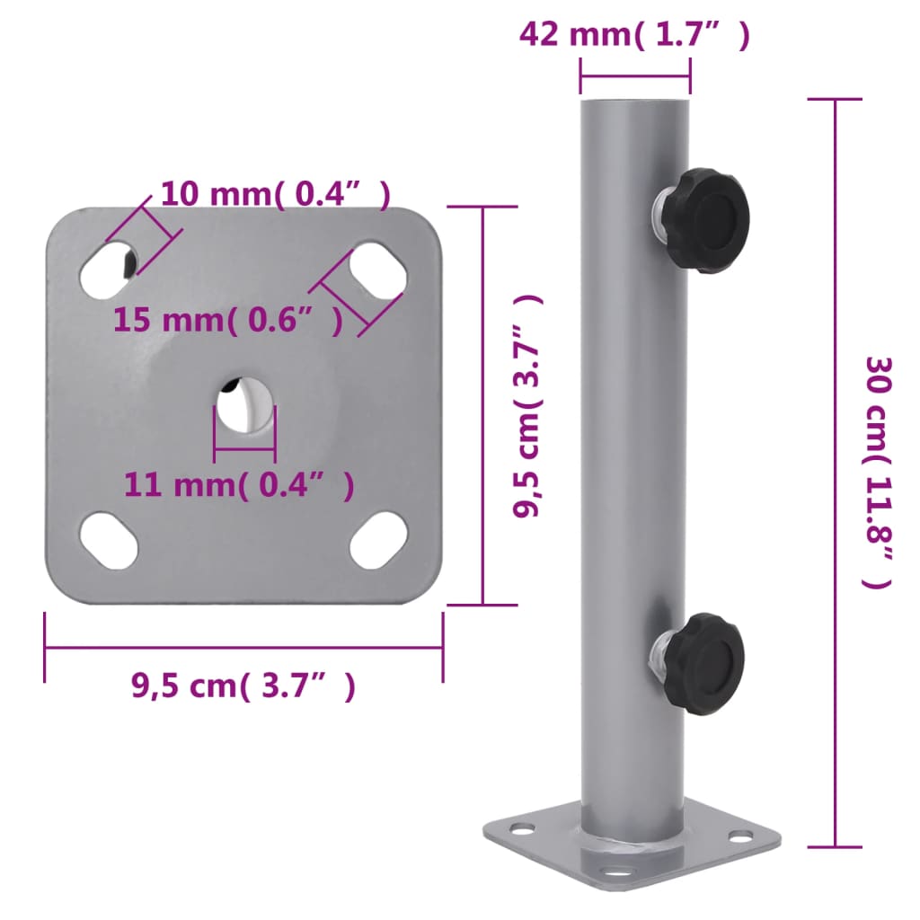 Parasolvoet voor Ø32/34/38 mm stok staal matzwart