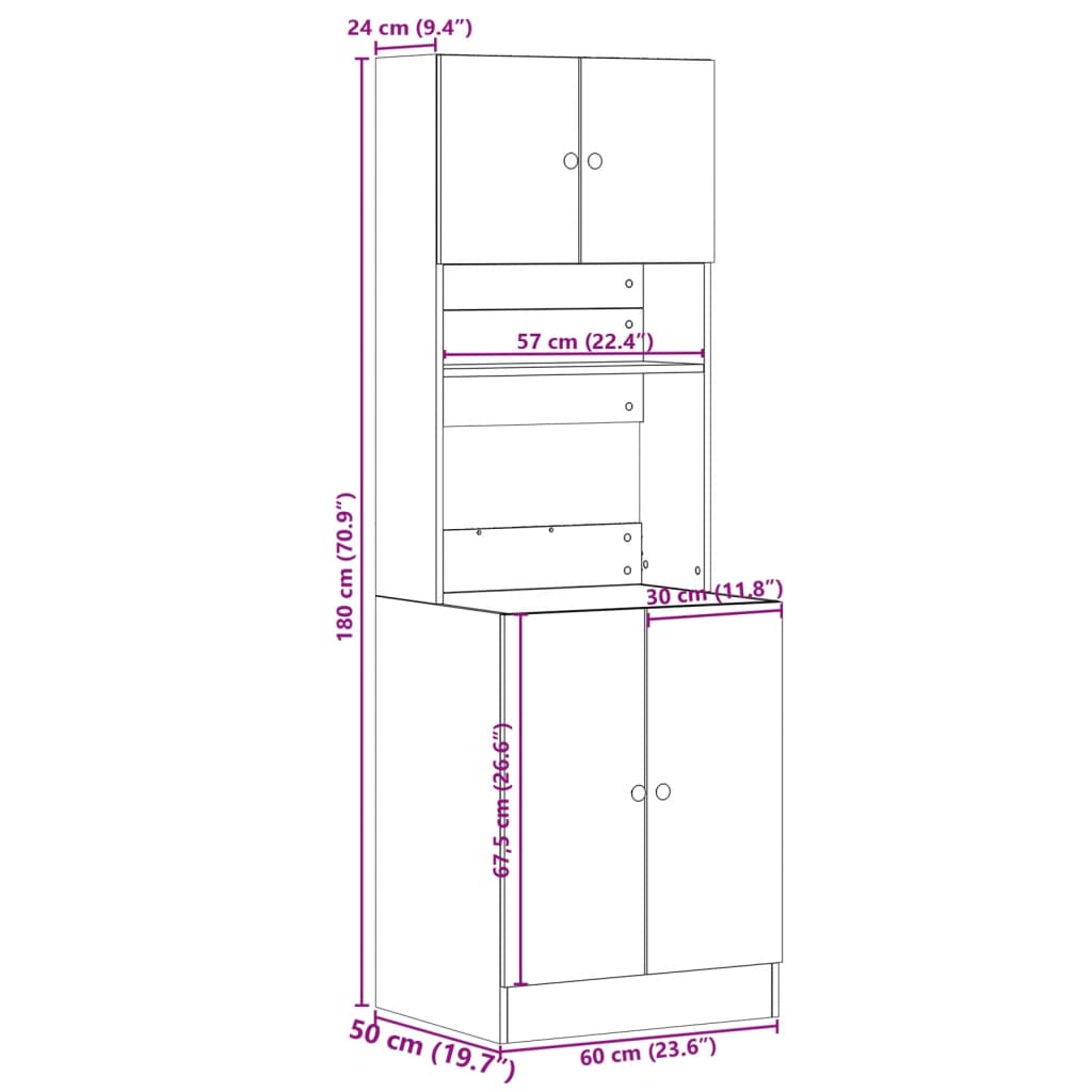 Keukenkast 60x50x180 cm bewerkt hout eikenkleurig