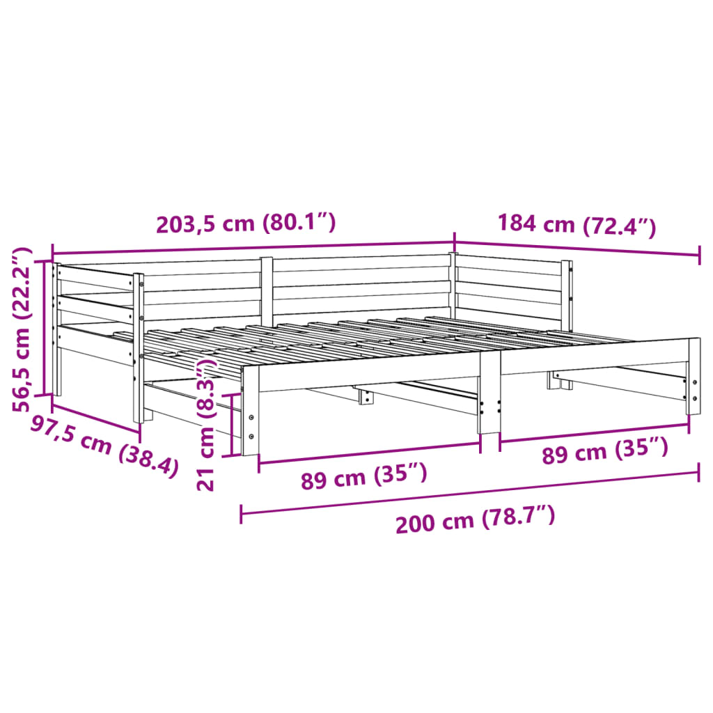 Slaapbank met onderschuifbed 90x200 cm massief grenenhout