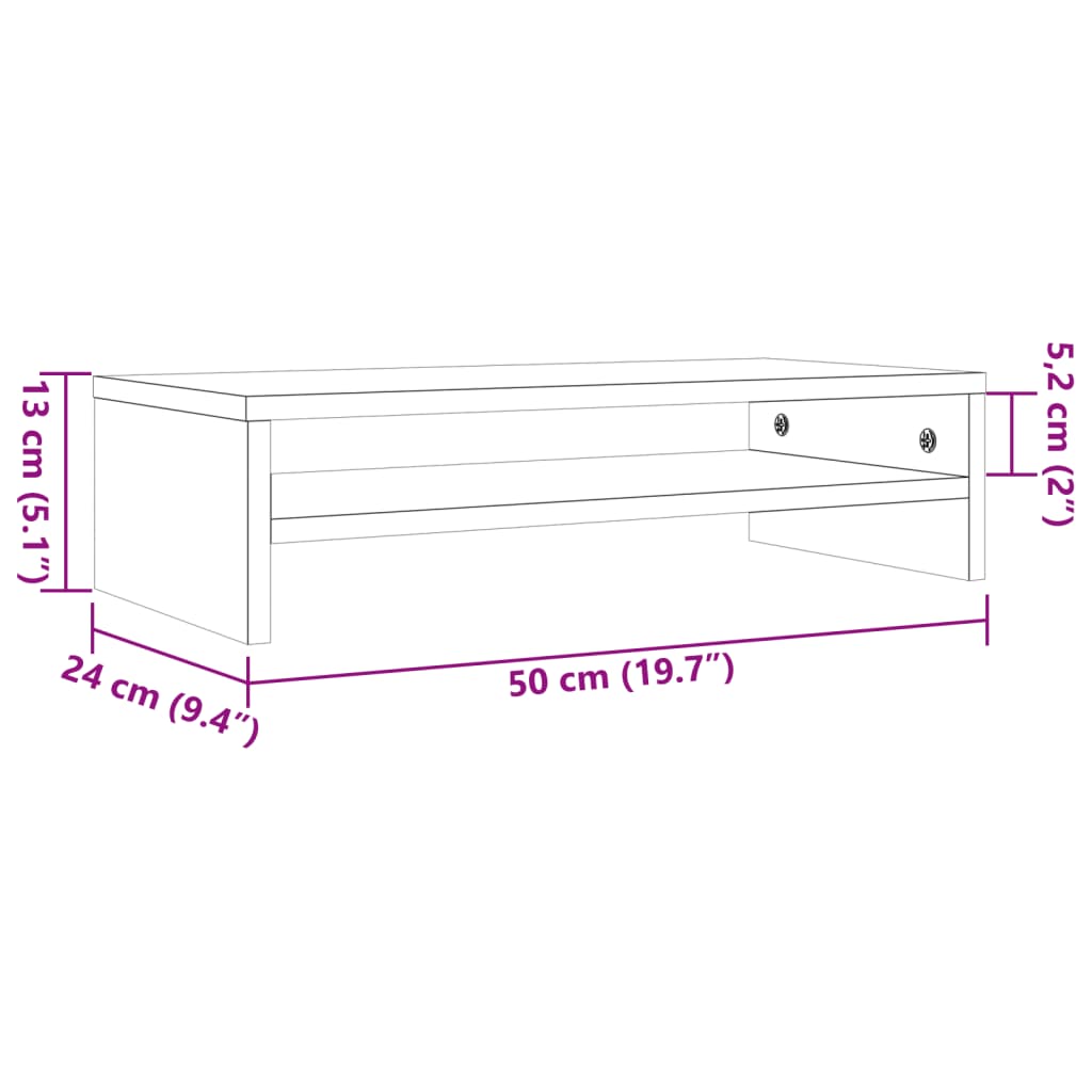 Monitorstandaard 50x24x13 cm massief grenenhout