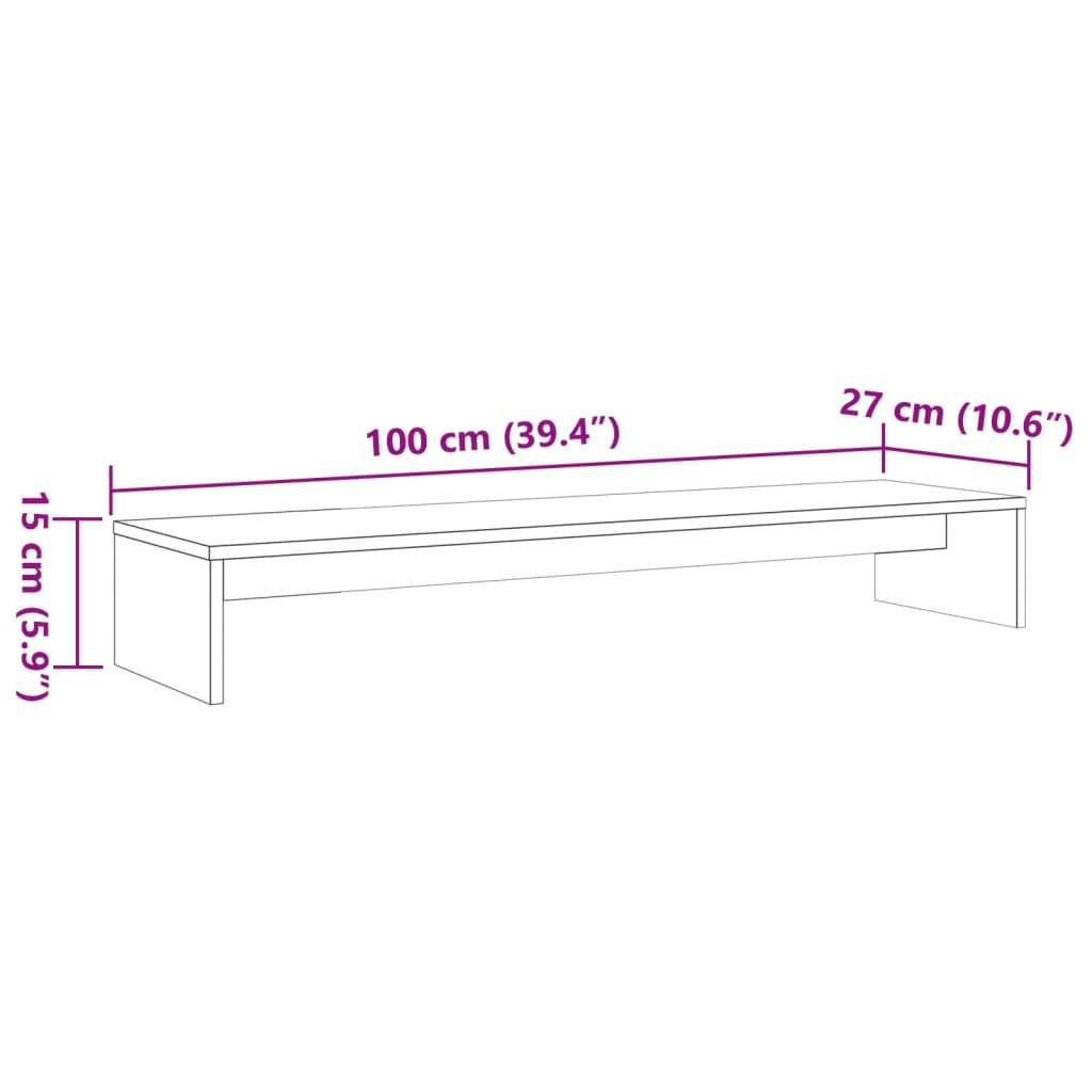 Monitorstandaard 100x27x15 cm massief grenenhout