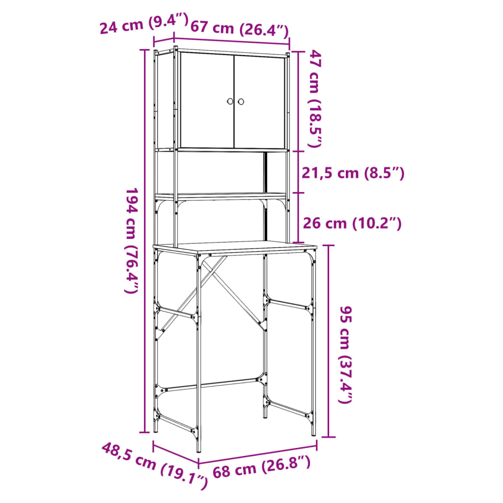 Wasmachinekast 68x48,5x194 cm sonoma eikenkleurig