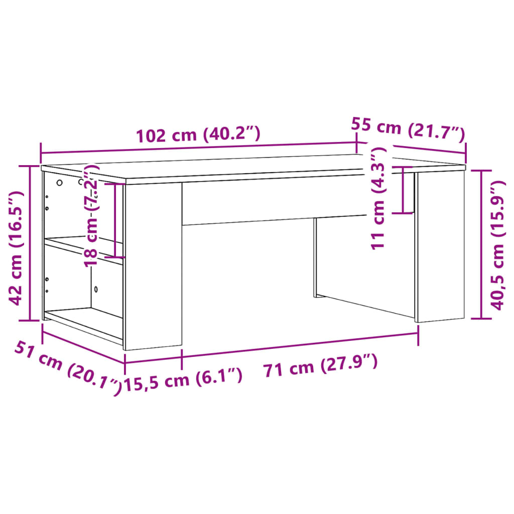 Salontafel 102x55x42 cm bewerkt hout