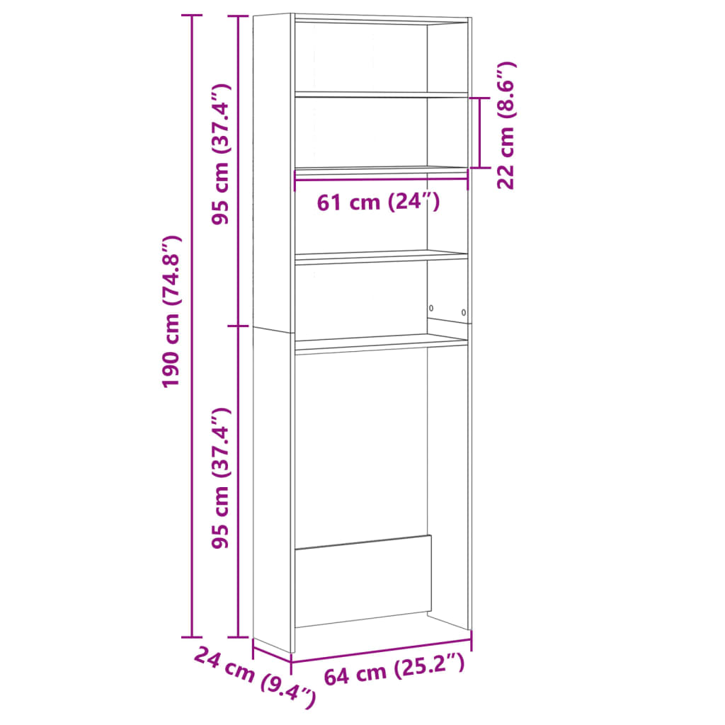 Wasmachinekast 64x24x190 cm gerookt eikenkleurig