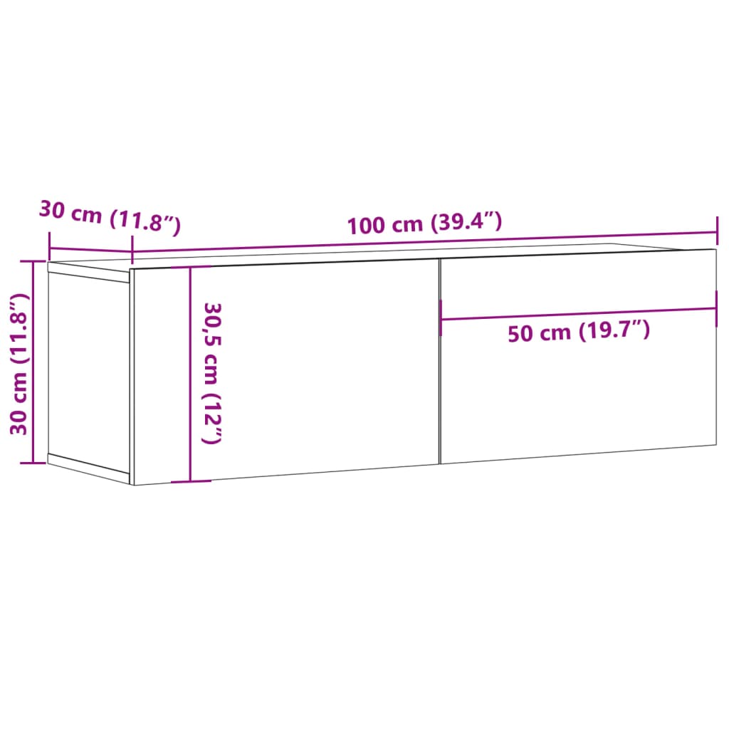 Tv-wandmeubel 120x30x30 cm bewerkt hout bruin eikenkleur