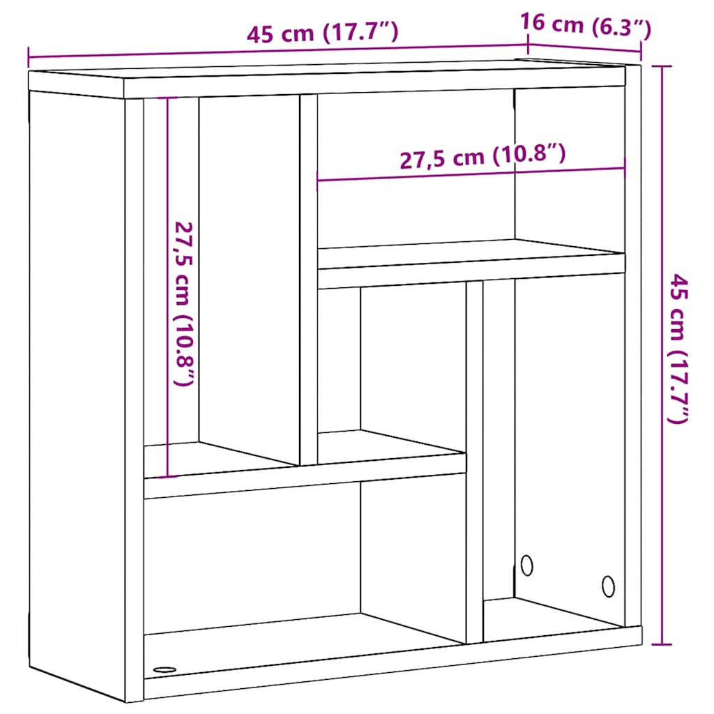 Wandschap 45x16x45 cm bewerkt hout artisanaal eikenkleurig