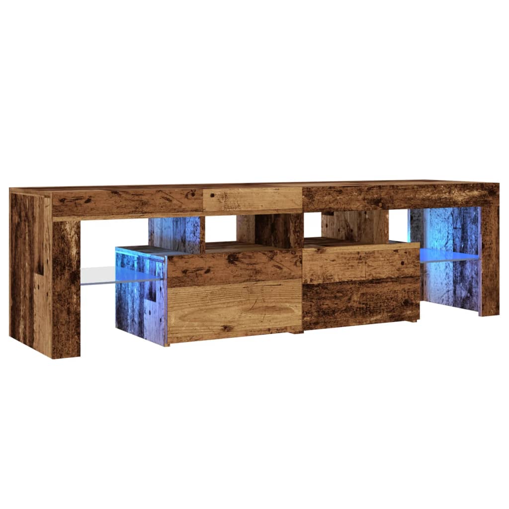 Tv-meubel met LED 140x36,5x40 cm bewerkt hout oud hout