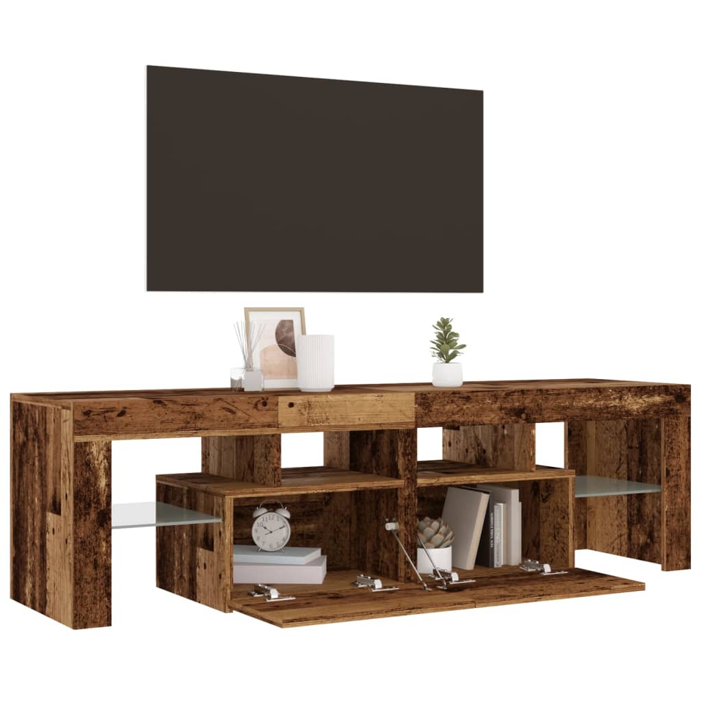 Tv-meubel met LED 140x36,5x40 cm bewerkt hout oud hout