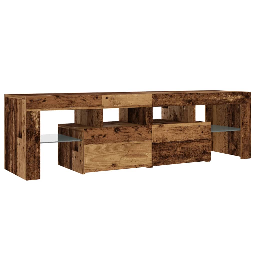 Tv-meubel met LED 140x36,5x40 cm bewerkt hout oud hout