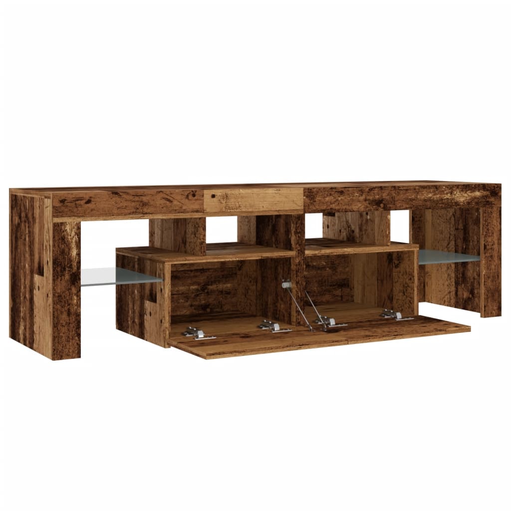 Tv-meubel met LED 140x36,5x40 cm bewerkt hout oud hout