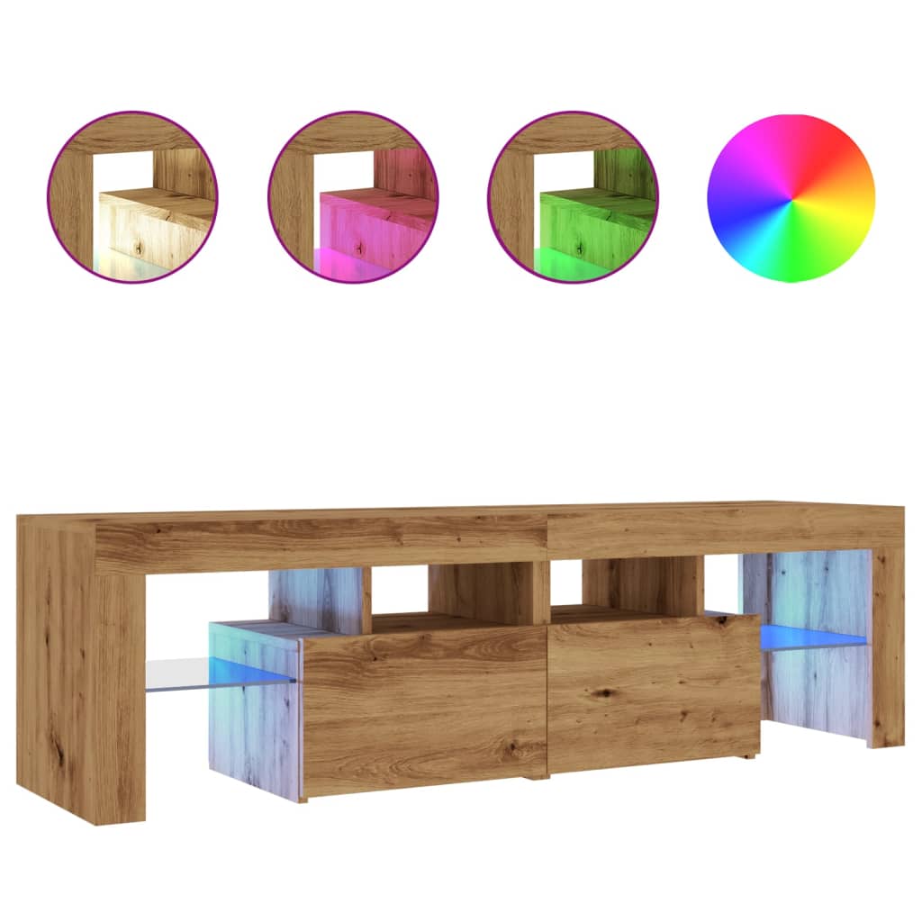 Tv-meubel met LED 140x36,5x40 cm bewerkt hout oud hout