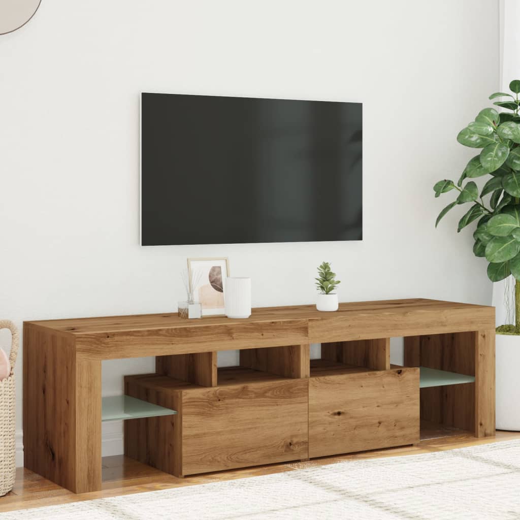 Tv-meubel met LED 140x36,5x40 cm bewerkt hout oud hout