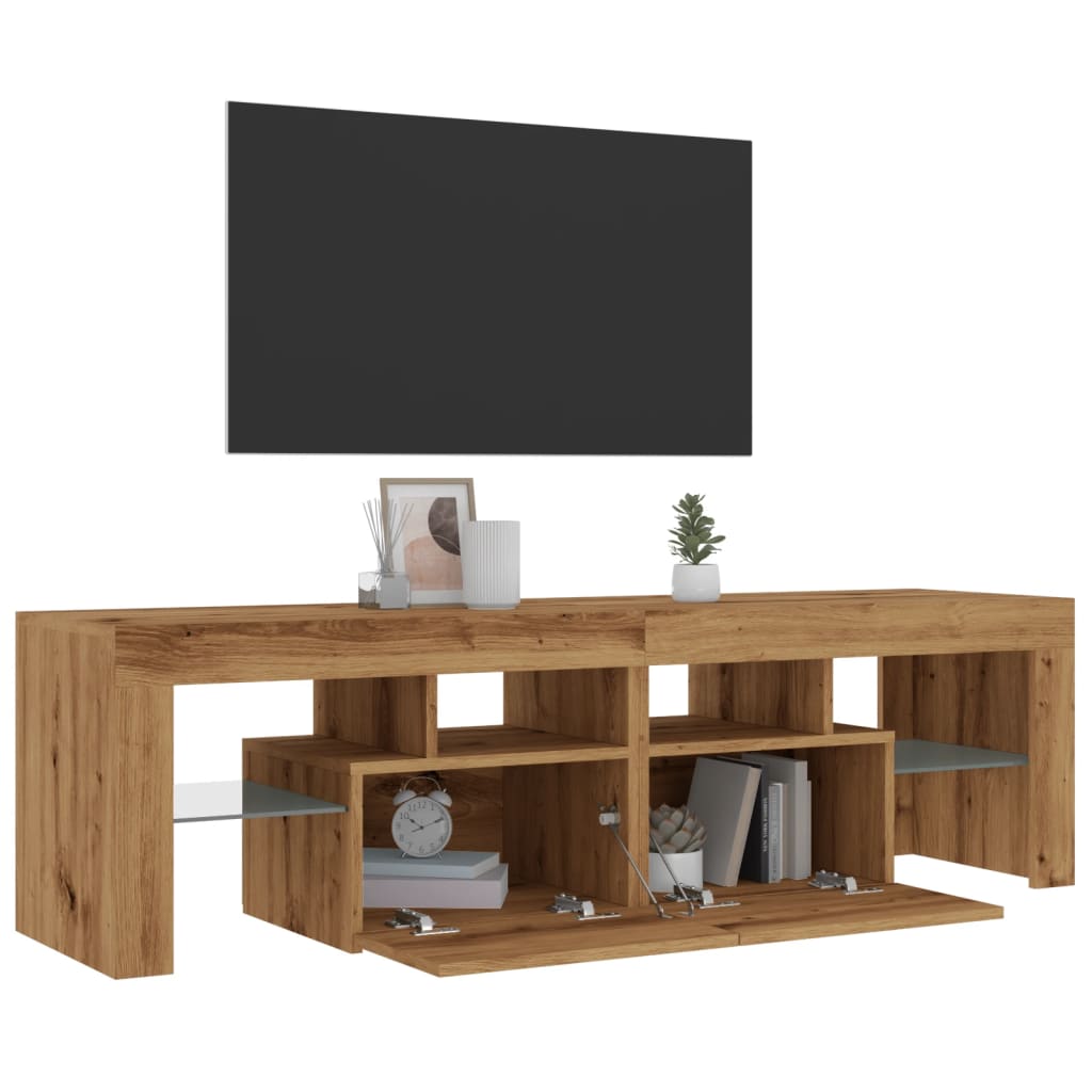 Tv-meubel met LED 140x36,5x40 cm bewerkt hout oud hout