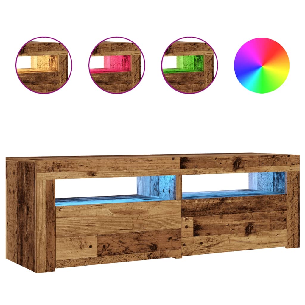 Tv-meubel met LED 120x35x40 cm bewerkt hout artisanaal eiken