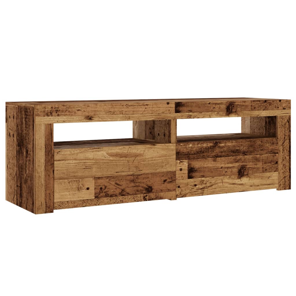 Tv-meubel met LED 120x35x40 cm bewerkt hout artisanaal eiken