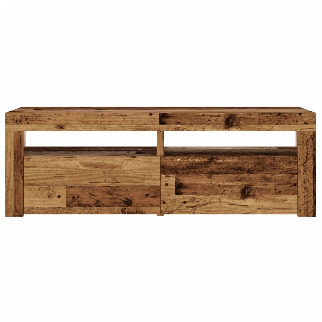 Tv-meubel met LED 120x35x40 cm bewerkt hout artisanaal eiken