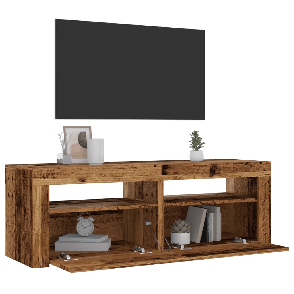 Tv-meubel met LED 120x35x40 cm bewerkt hout artisanaal eiken