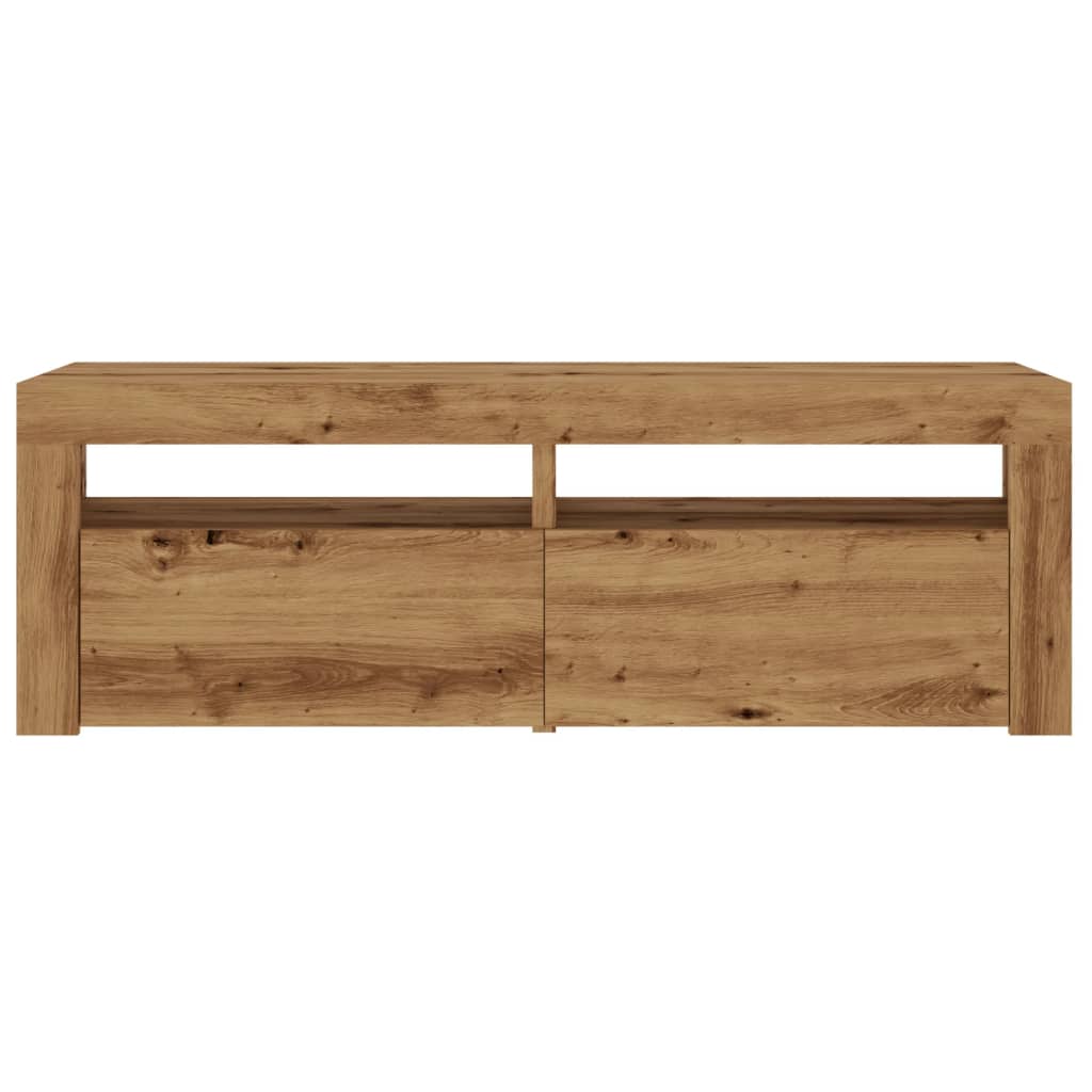 Tv-meubel met LED 120x35x40 cm bewerkt hout artisanaal eiken