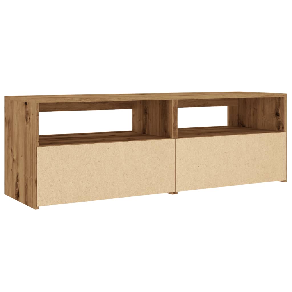 Tv-meubel met LED 120x35x40 cm bewerkt hout artisanaal eiken