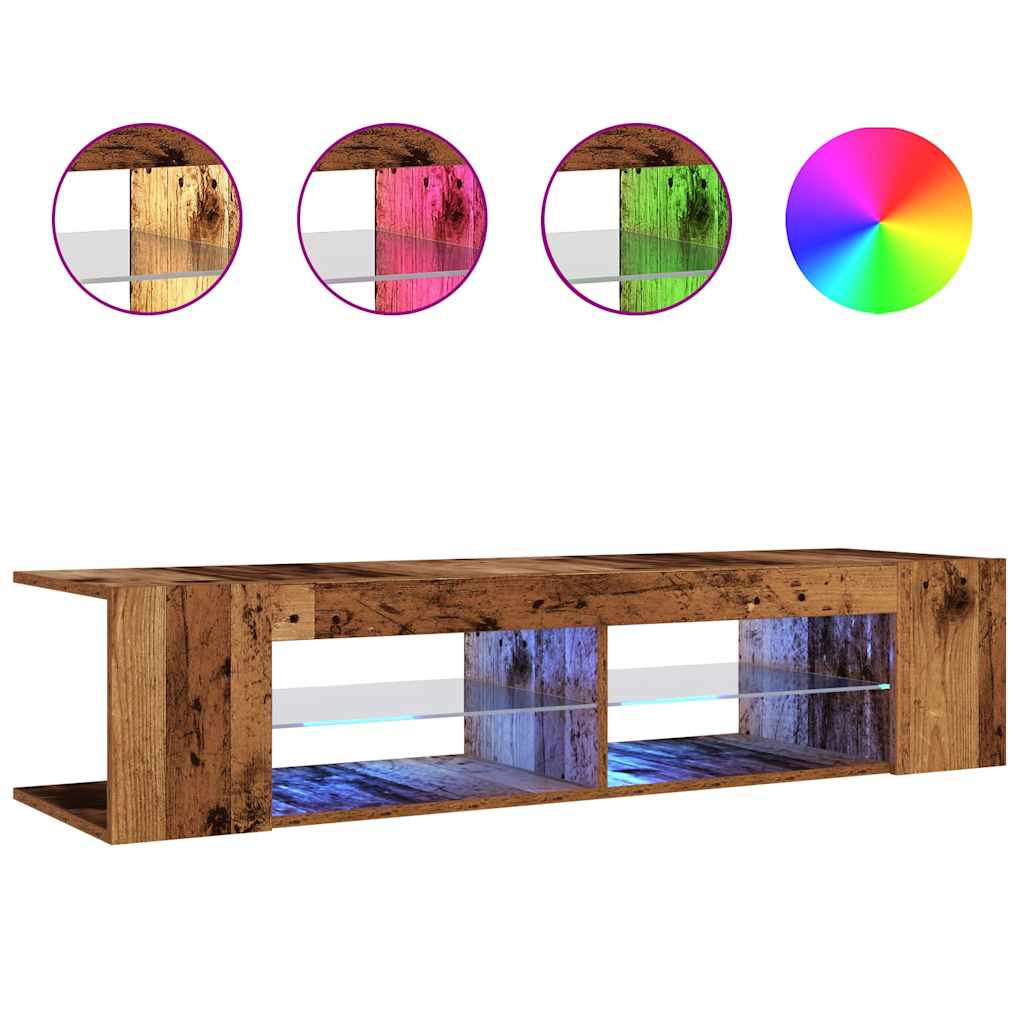 Tv-meubel met LED 135x39x30 cm bewerkt hout artisanaal eiken