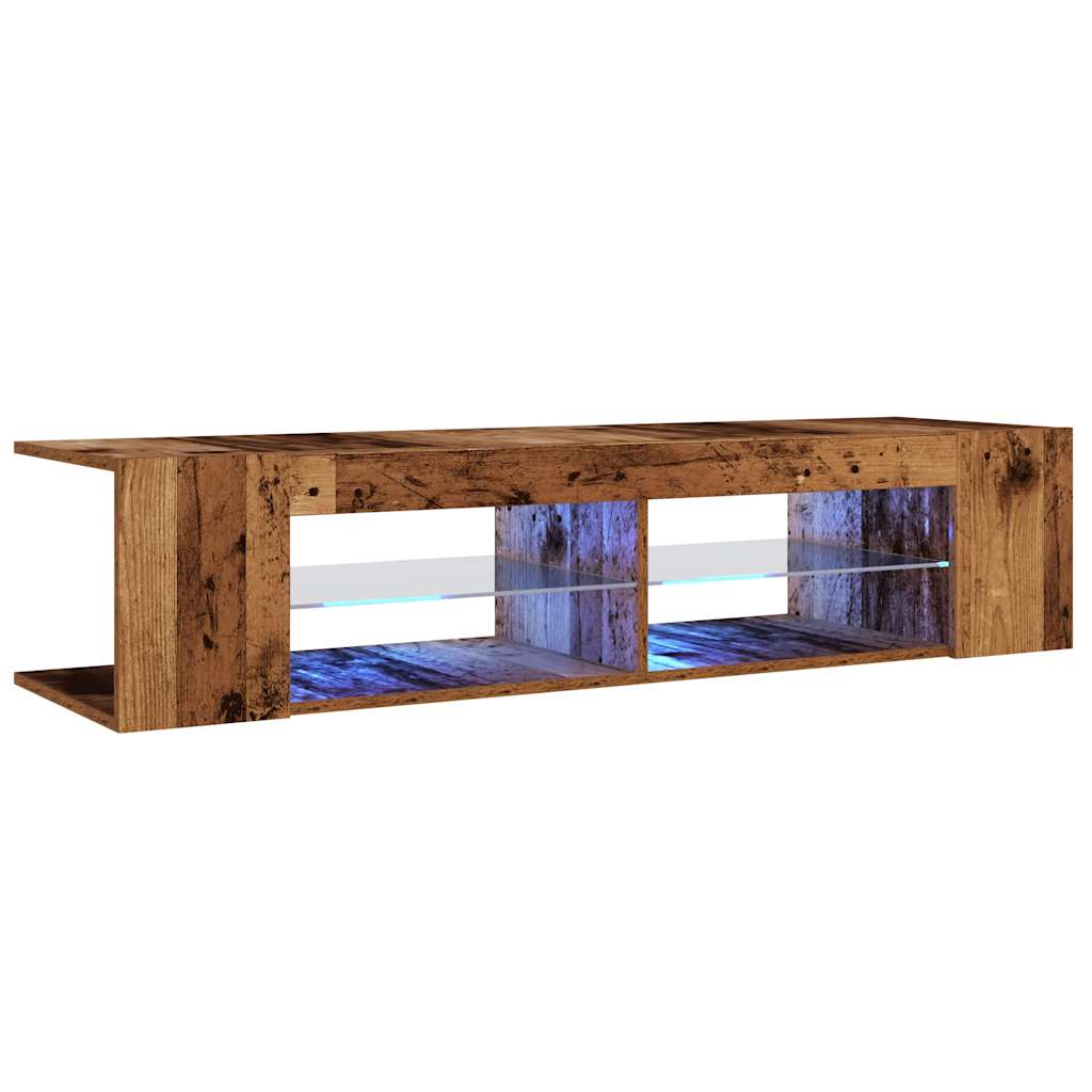 Tv-meubel met LED 135x39x30 cm bewerkt hout artisanaal eiken