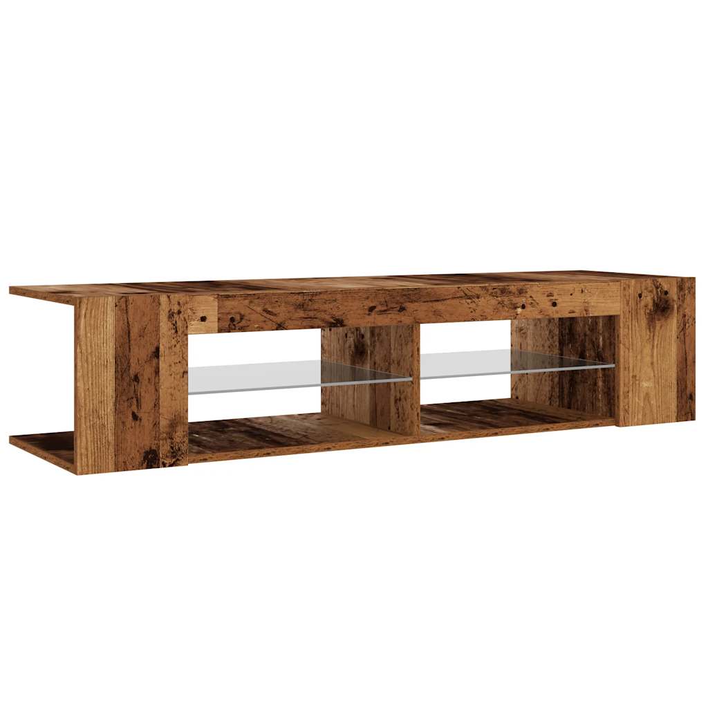 Tv-meubel met LED 135x39x30 cm bewerkt hout artisanaal eiken