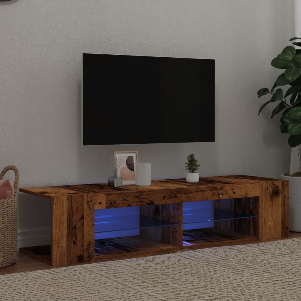 Tv-meubel met LED 135x39x30 cm bewerkt hout artisanaal eiken