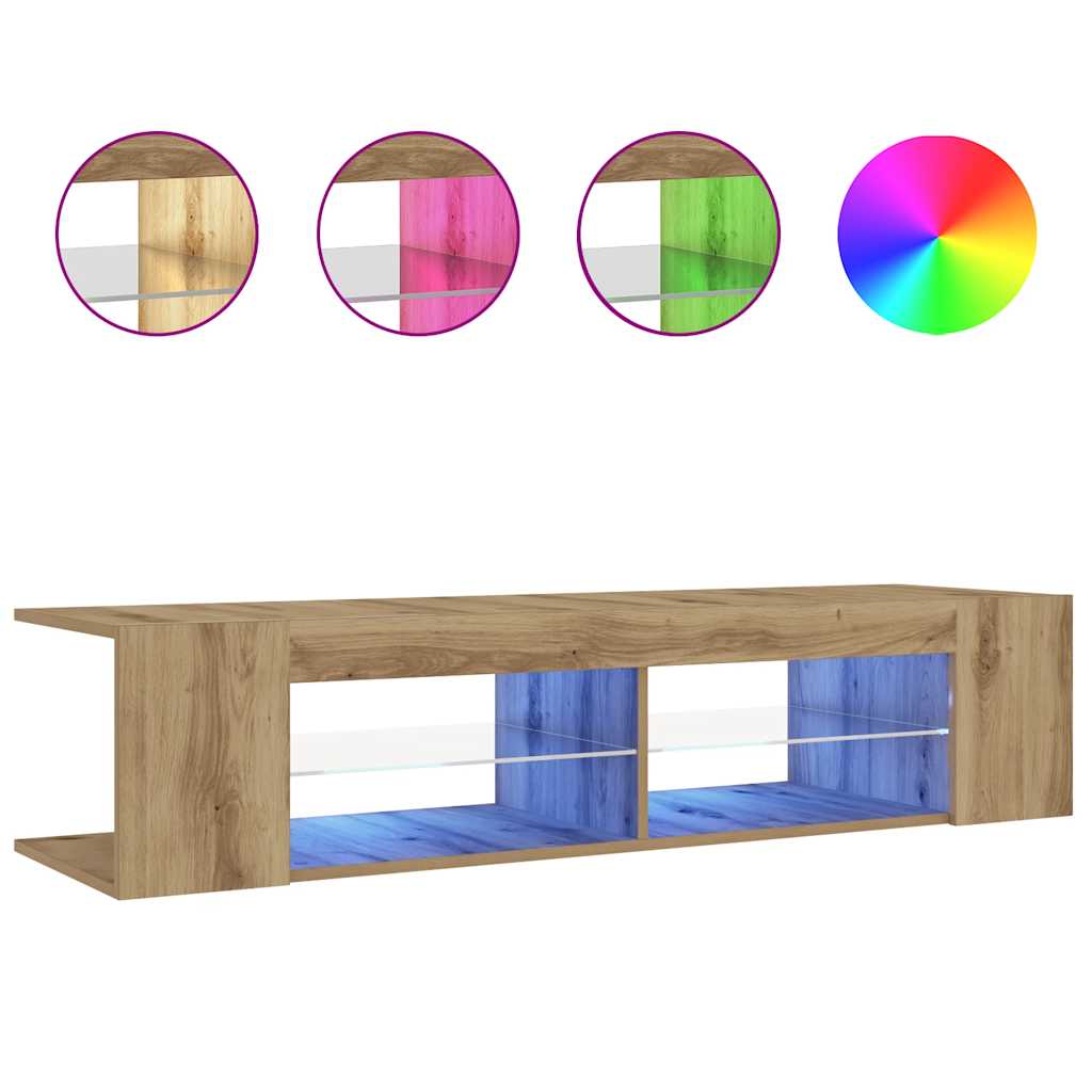 Tv-meubel met LED 135x39x30 cm bewerkt hout artisanaal eiken