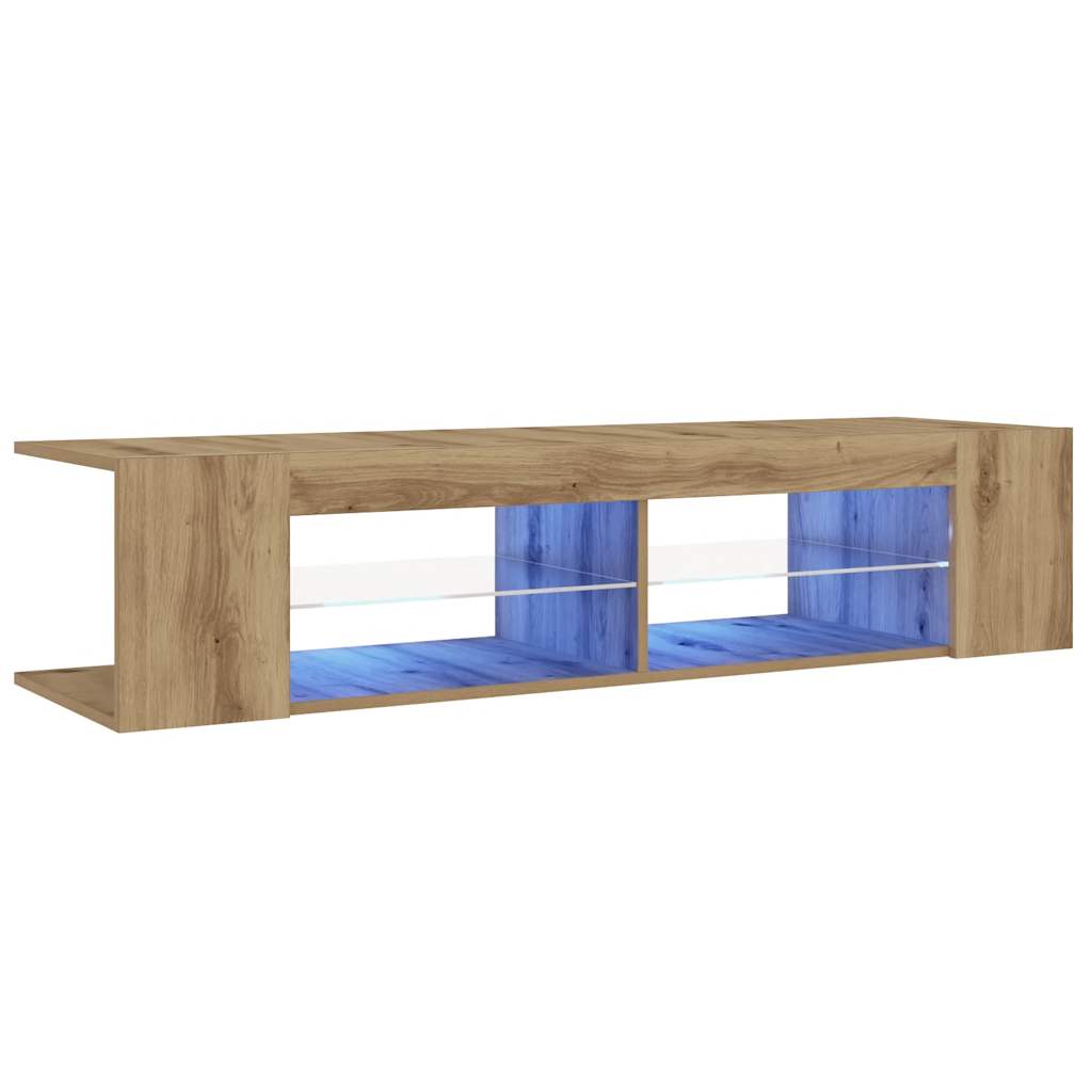 Tv-meubel met LED 135x39x30 cm bewerkt hout artisanaal eiken