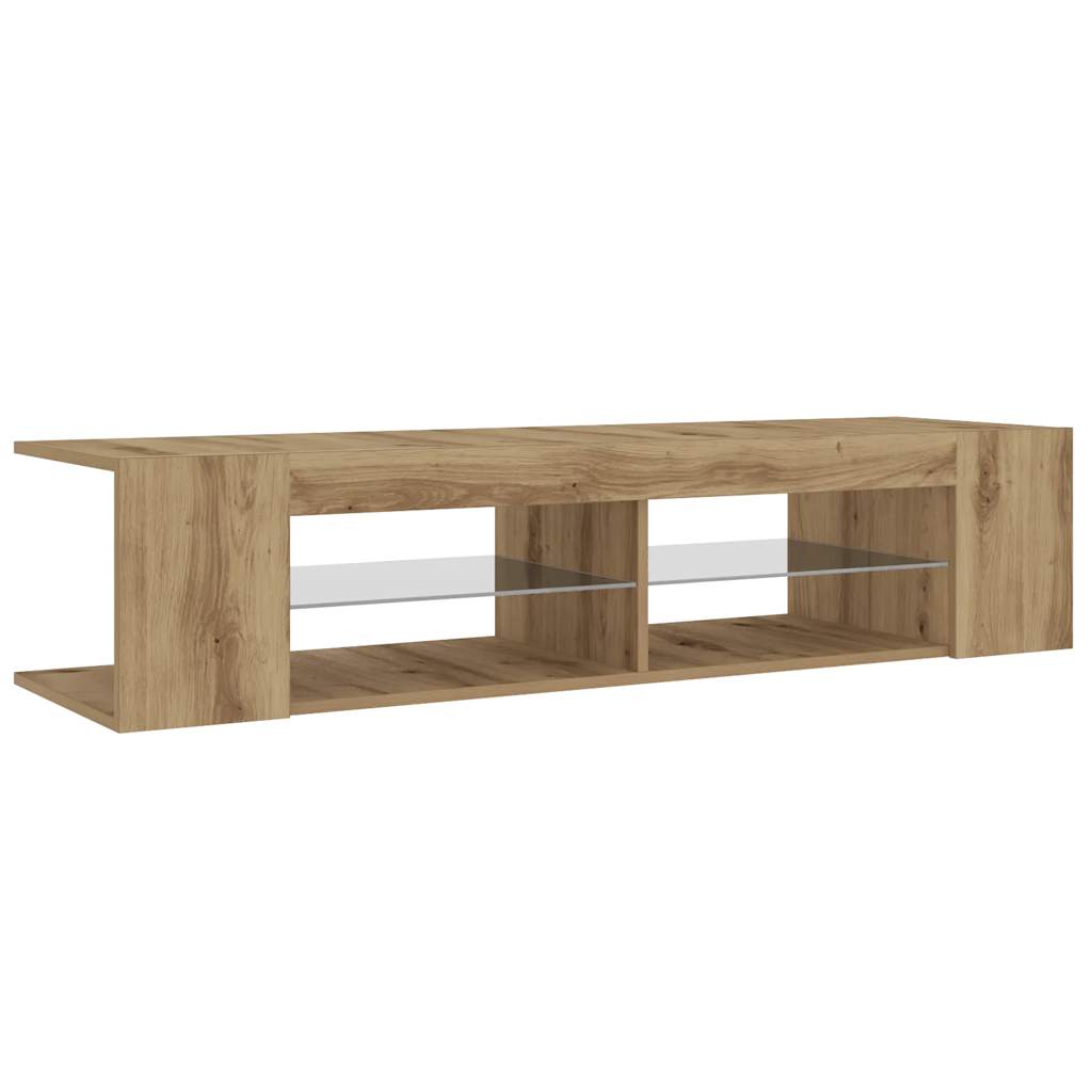 Tv-meubel met LED 135x39x30 cm bewerkt hout artisanaal eiken