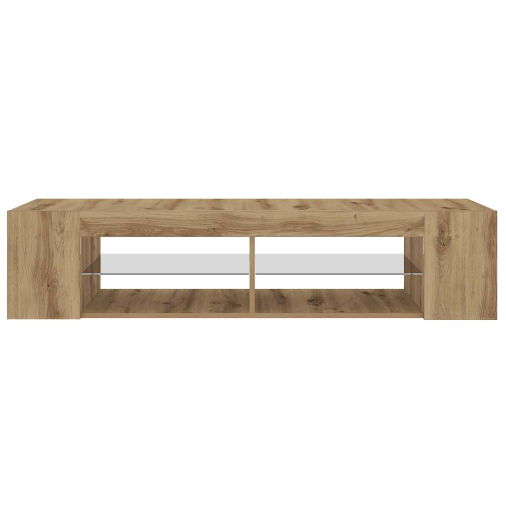 Tv-meubel met LED 135x39x30 cm bewerkt hout artisanaal eiken