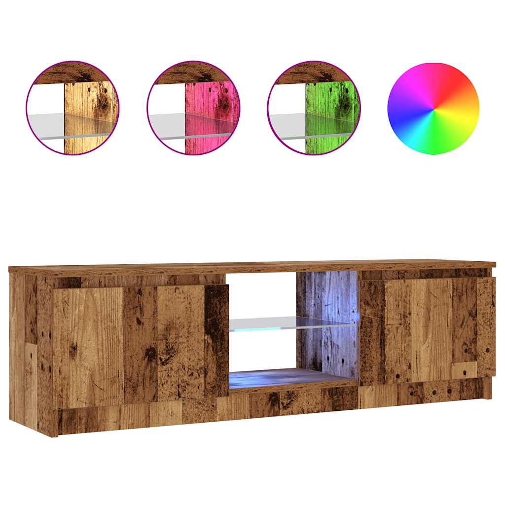 Tv-meubel met LED 140x40x35,5 cm bewerkt hout oud houtkleurig