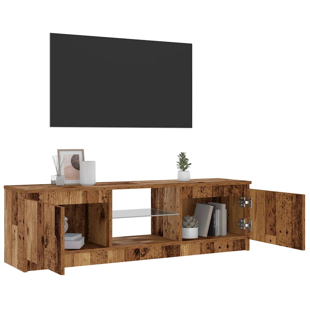 Tv-meubel met LED 140x40x35,5 cm bewerkt hout oud houtkleurig