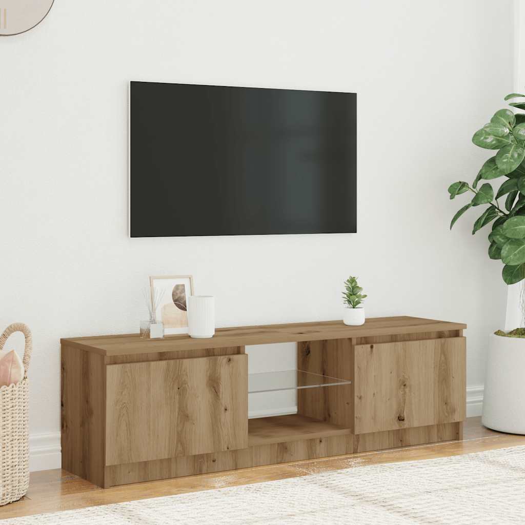 Tv-meubel met LED 140x40x35,5 cm bewerkt hout oud houtkleurig