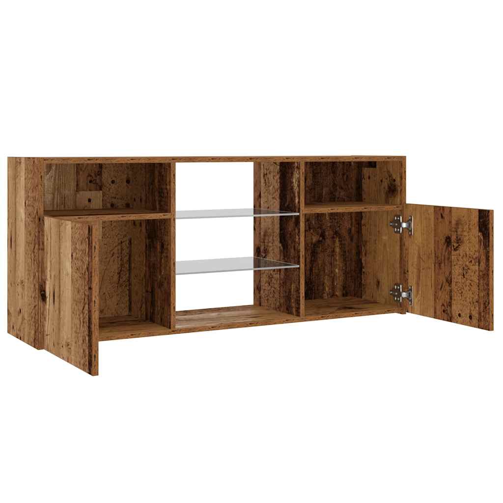 Tv-meubel met LED 120x30x50 cm bewerkt hout artisanaal eiken