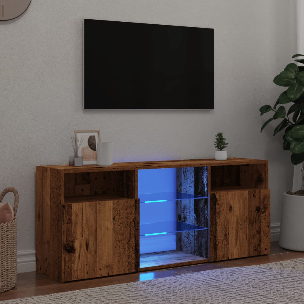 Tv-meubel met LED 120x30x50 cm bewerkt hout artisanaal eiken