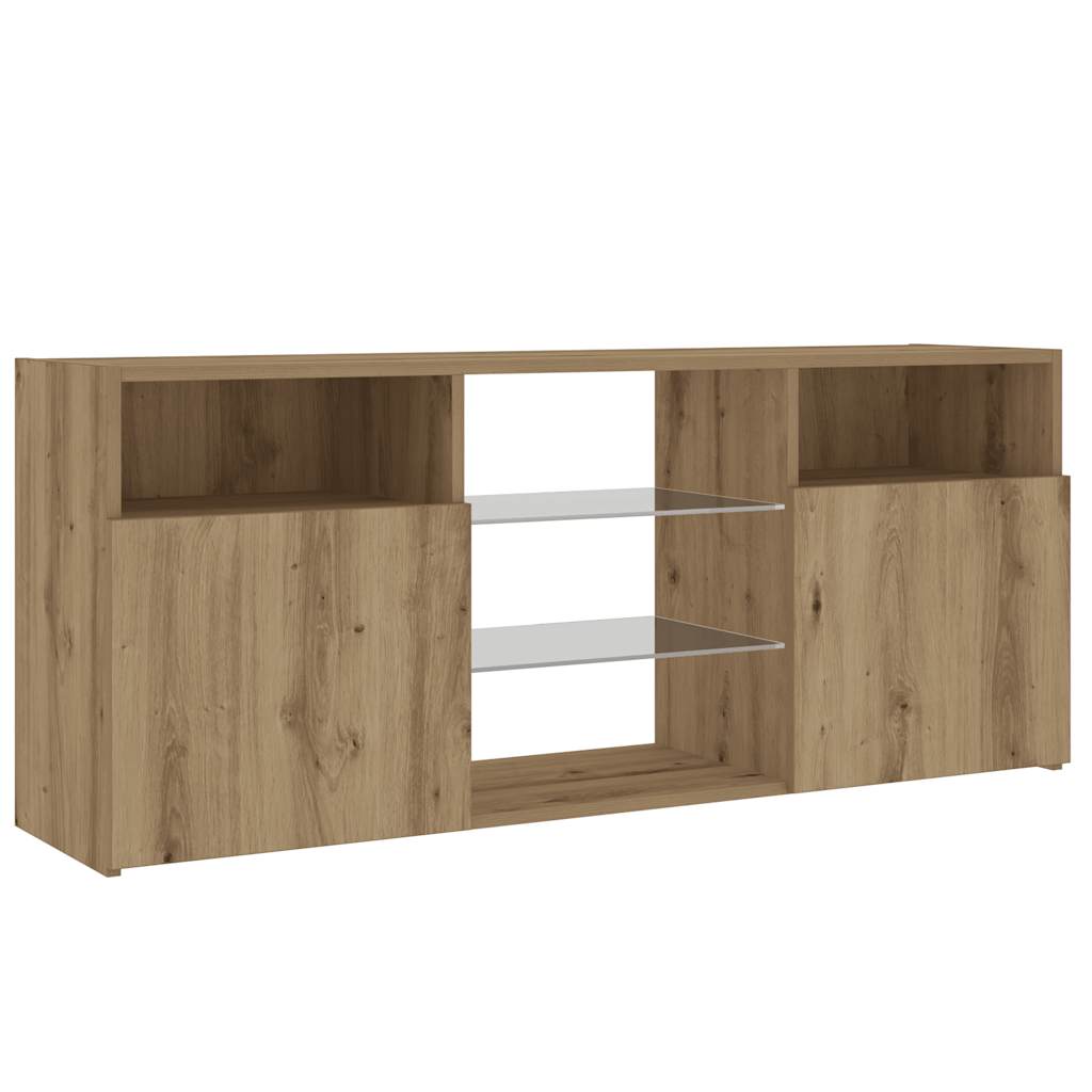 Tv-meubel met LED 120x30x50 cm bewerkt hout artisanaal eiken