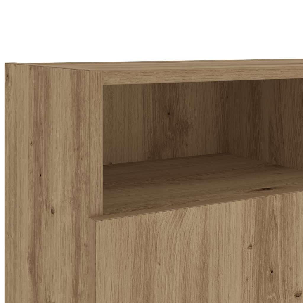 Tv-meubel met LED 120x30x50 cm bewerkt hout artisanaal eiken