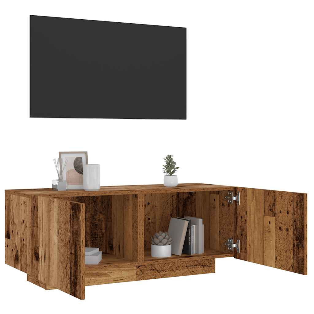 Tv-meubel met LED 100x35x40 cm bewerkt hout artisanaal eiken