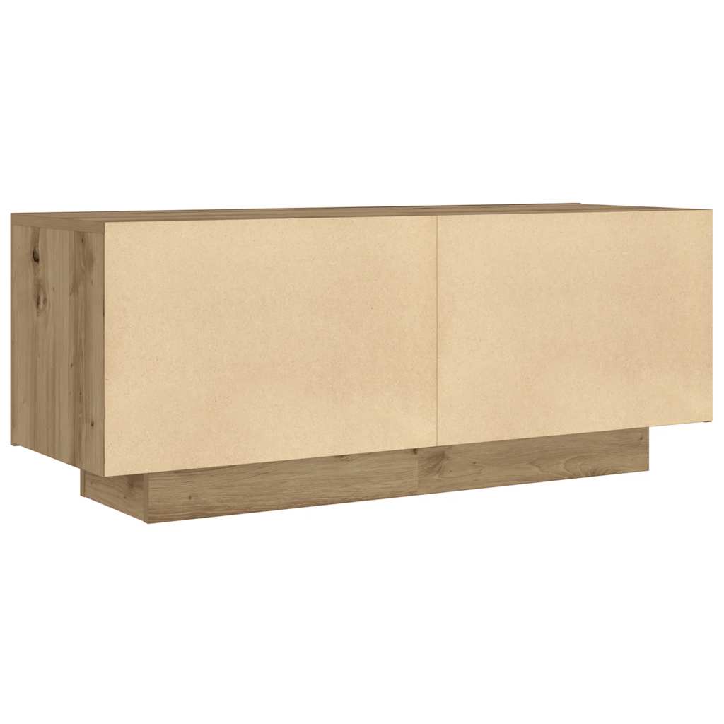 Tv-meubel met LED 100x35x40 cm bewerkt hout artisanaal eiken