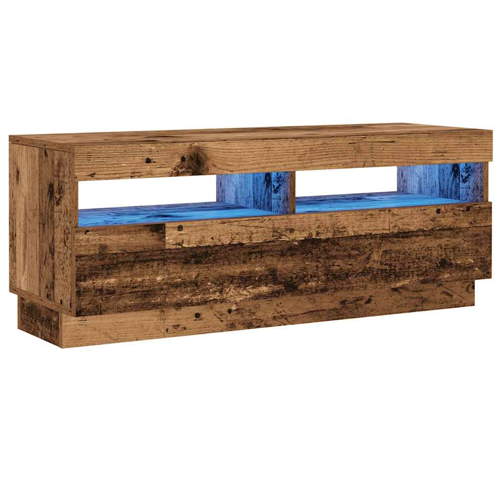 Tv-meubel met LED 80x35x40 cm bewerkt hout artisanaal eiken