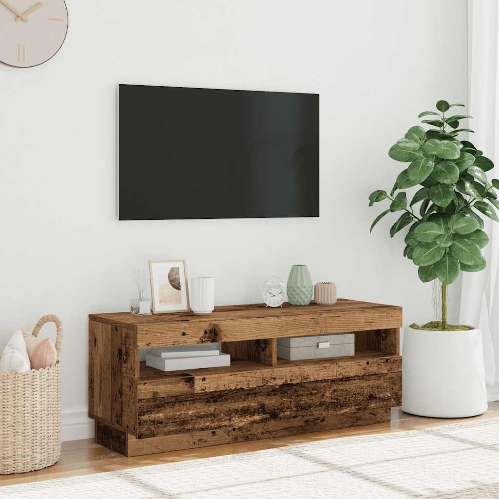 Tv-meubel met LED 80x35x40 cm bewerkt hout artisanaal eiken