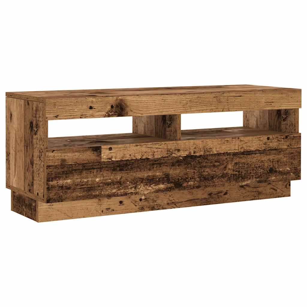 Tv-meubel met LED 80x35x40 cm bewerkt hout artisanaal eiken