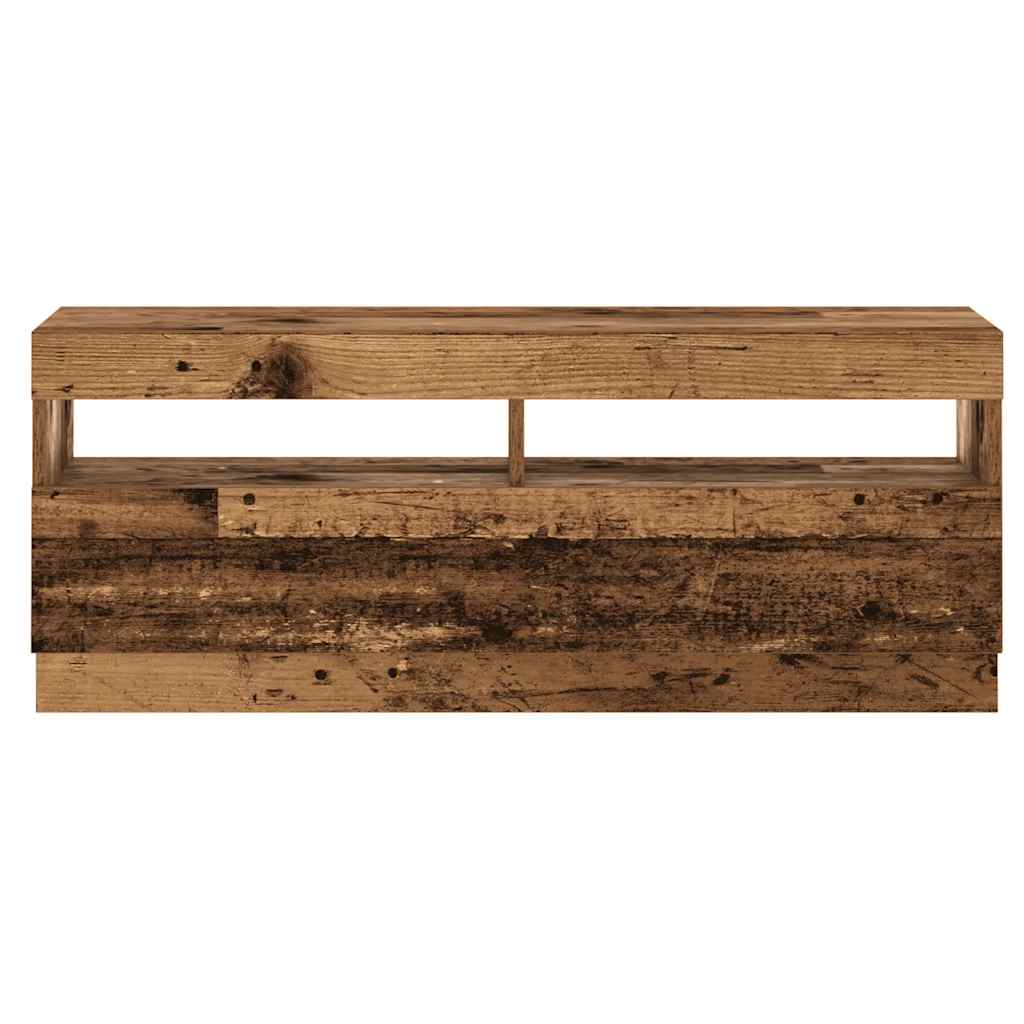 Tv-meubel met LED 80x35x40 cm bewerkt hout artisanaal eiken